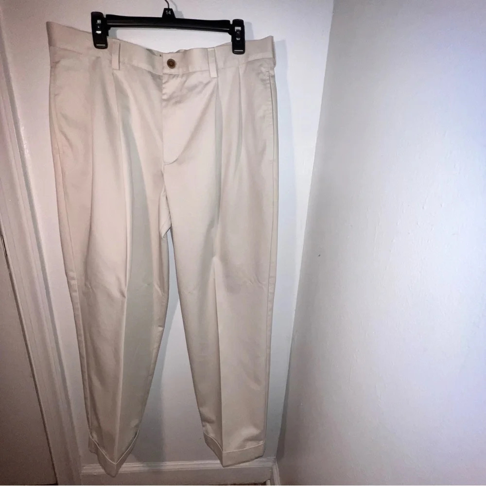 IZOD, 36/29, pleated seamed cuffed‎ tan pocketed chino preppy nautical pant FLAW